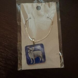 Brand new gray/silver Frenchie Pendant Necklace